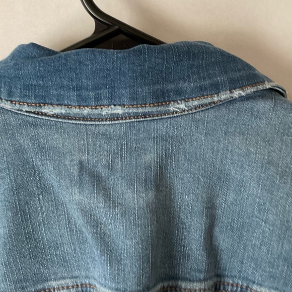 LOGO by Lori Goldstein Blue Patchwork Jean Jacket 16 W distressed - Picture 6 of 10